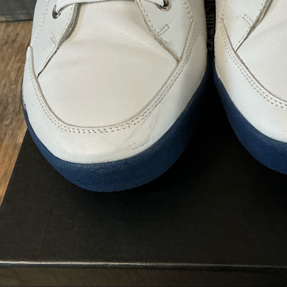 Zegna Sport White Leather Trainers – Blue Stripe – Men’s Size 12 - Picture 6 of 12